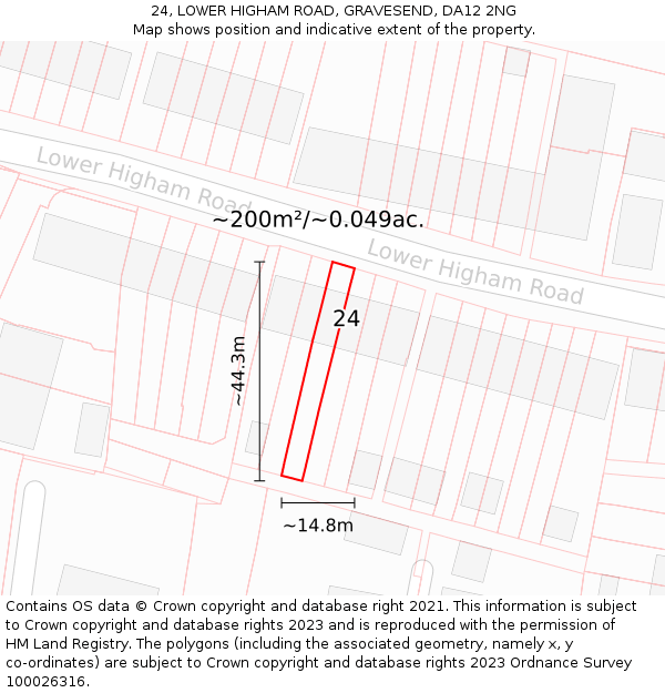24, LOWER HIGHAM ROAD, GRAVESEND, DA12 2NG: Plot and title map