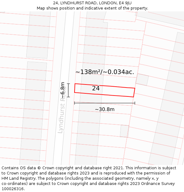 24, LYNDHURST ROAD, LONDON, E4 9JU: Plot and title map