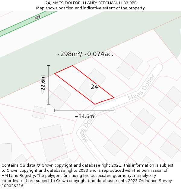 24, MAES DOLFOR, LLANFAIRFECHAN, LL33 0RP: Plot and title map