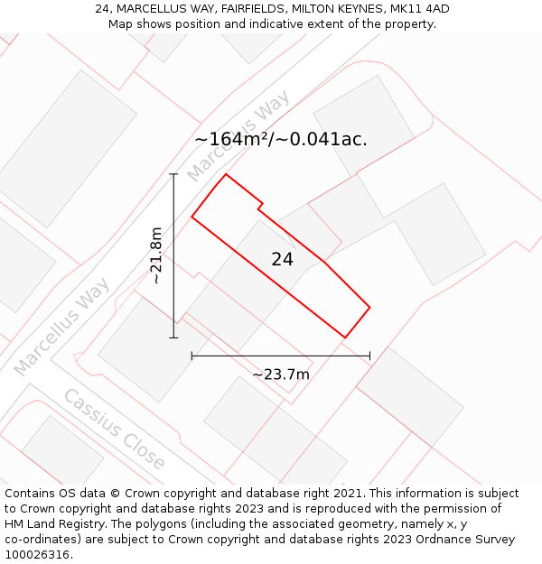 24, MARCELLUS WAY, FAIRFIELDS, MILTON KEYNES, MK11 4AD: Plot and title map