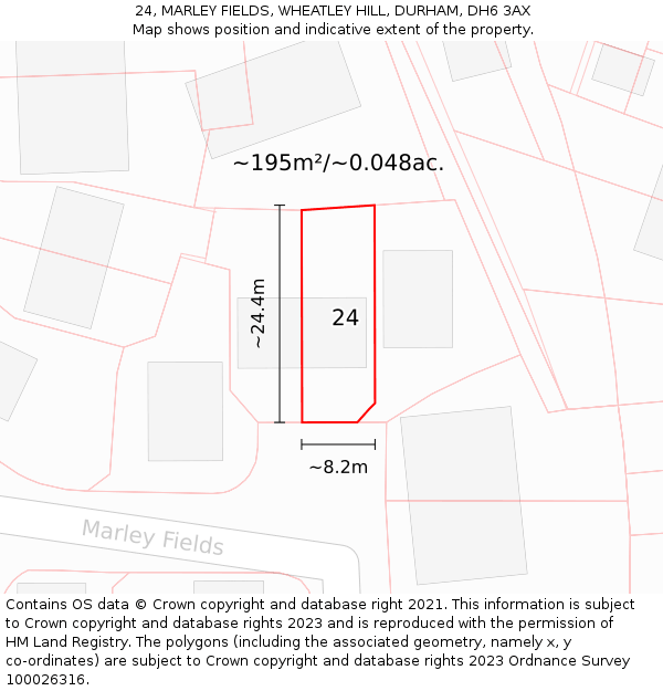 24, MARLEY FIELDS, WHEATLEY HILL, DURHAM, DH6 3AX: Plot and title map