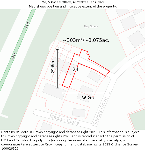 24, MAYORS DRIVE, ALCESTER, B49 5RG: Plot and title map