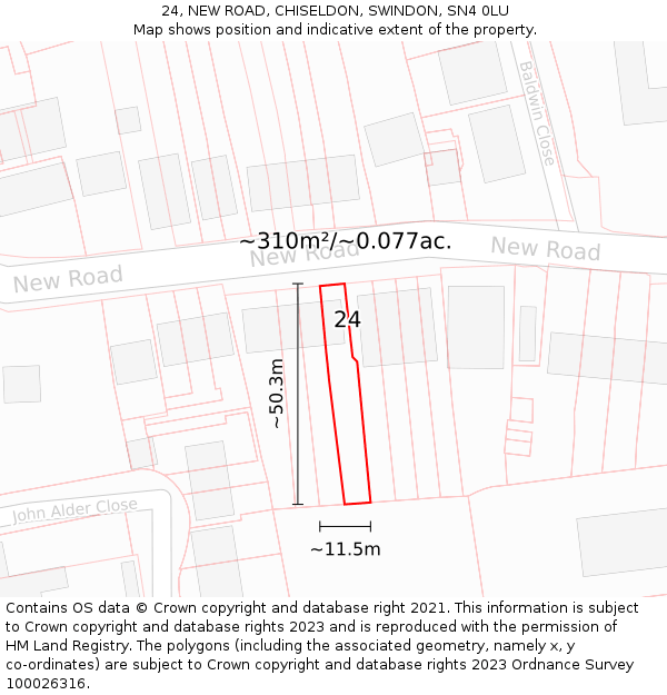 24, NEW ROAD, CHISELDON, SWINDON, SN4 0LU: Plot and title map