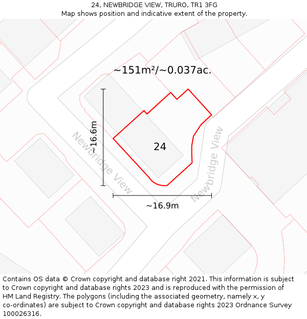 24, NEWBRIDGE VIEW, TRURO, TR1 3FG: Plot and title map