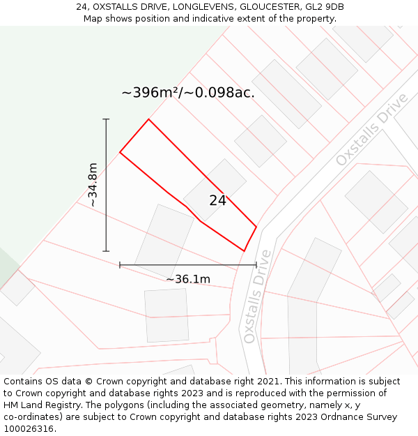 24, OXSTALLS DRIVE, LONGLEVENS, GLOUCESTER, GL2 9DB: Plot and title map