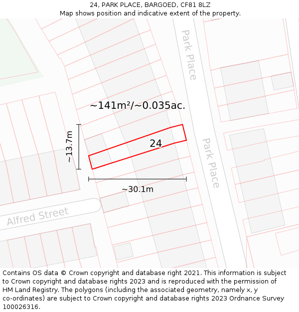24, PARK PLACE, BARGOED, CF81 8LZ: Plot and title map