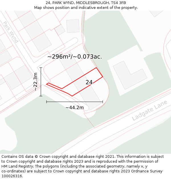 24, PARK WYND, MIDDLESBROUGH, TS4 3FB: Plot and title map