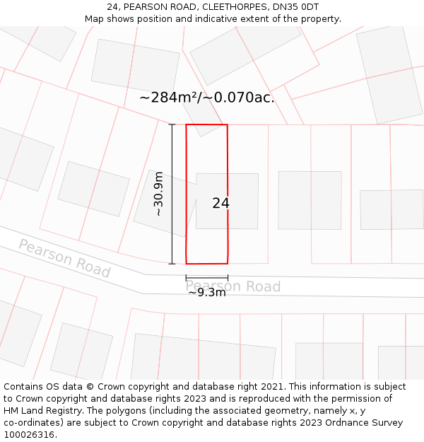 24, PEARSON ROAD, CLEETHORPES, DN35 0DT: Plot and title map