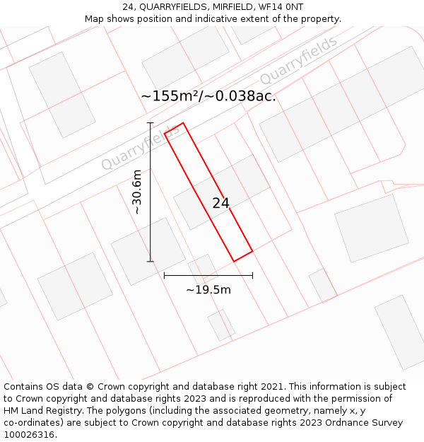 24, QUARRYFIELDS, MIRFIELD, WF14 0NT: Plot and title map