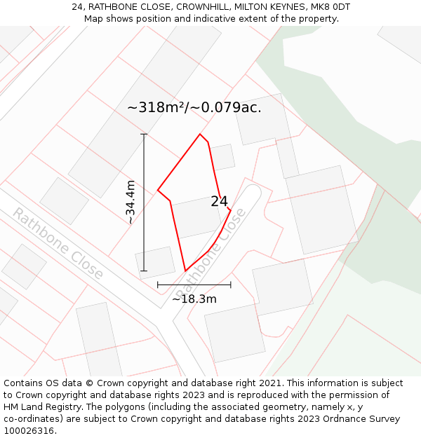 24, RATHBONE CLOSE, CROWNHILL, MILTON KEYNES, MK8 0DT: Plot and title map