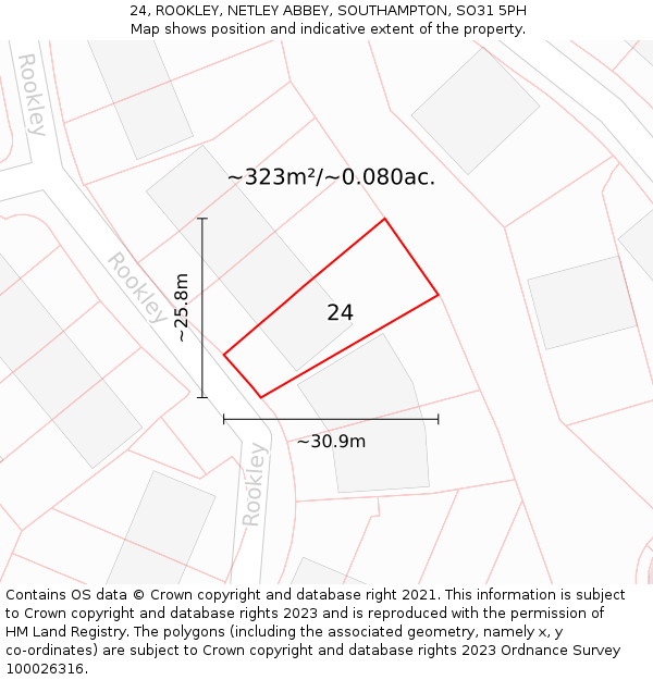 24, ROOKLEY, NETLEY ABBEY, SOUTHAMPTON, SO31 5PH: Plot and title map