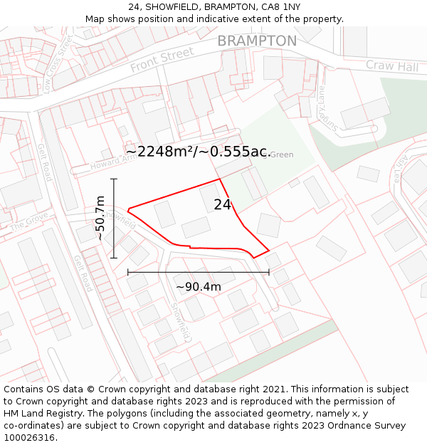 24, SHOWFIELD, BRAMPTON, CA8 1NY: Plot and title map