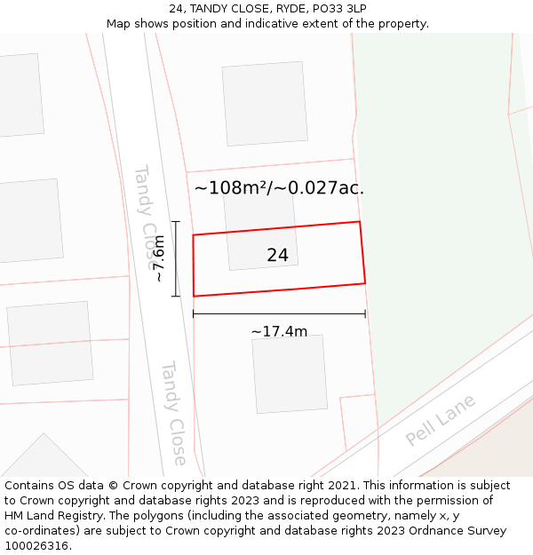 24, TANDY CLOSE, RYDE, PO33 3LP: Plot and title map