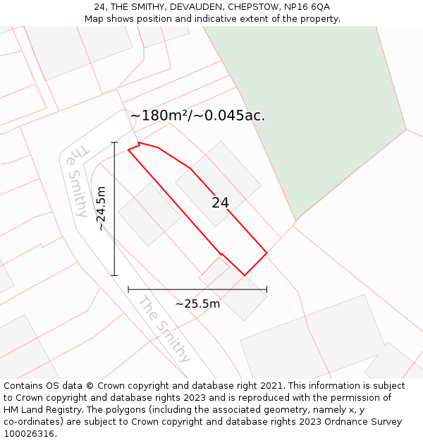 24, THE SMITHY, DEVAUDEN, CHEPSTOW, NP16 6QA: Plot and title map
