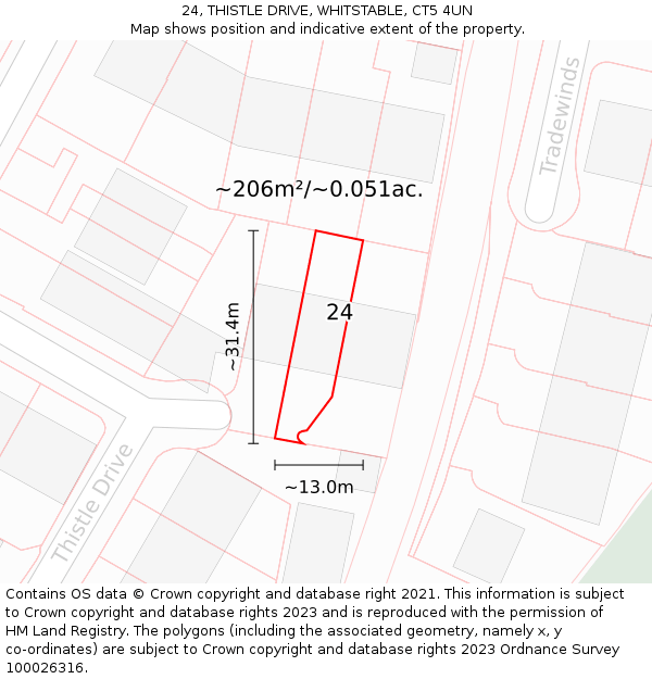 24, THISTLE DRIVE, WHITSTABLE, CT5 4UN: Plot and title map