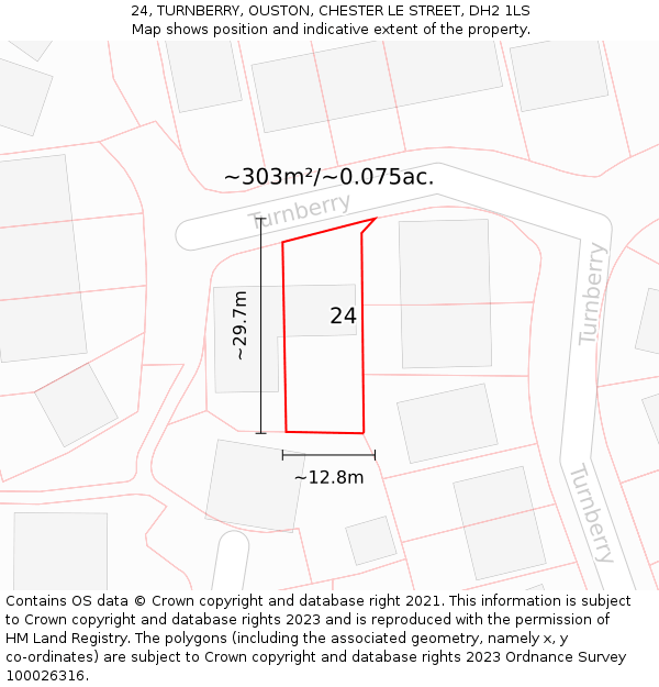 24, TURNBERRY, OUSTON, CHESTER LE STREET, DH2 1LS: Plot and title map
