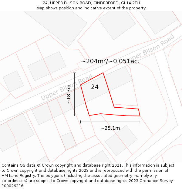 24, UPPER BILSON ROAD, CINDERFORD, GL14 2TH: Plot and title map