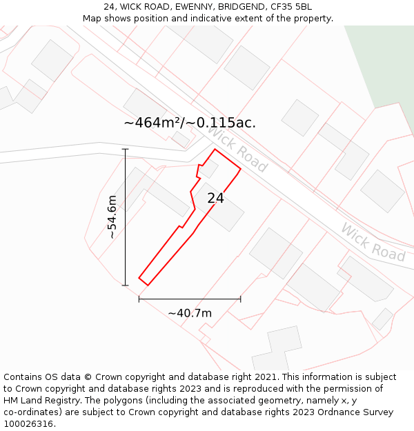 24, WICK ROAD, EWENNY, BRIDGEND, CF35 5BL: Plot and title map