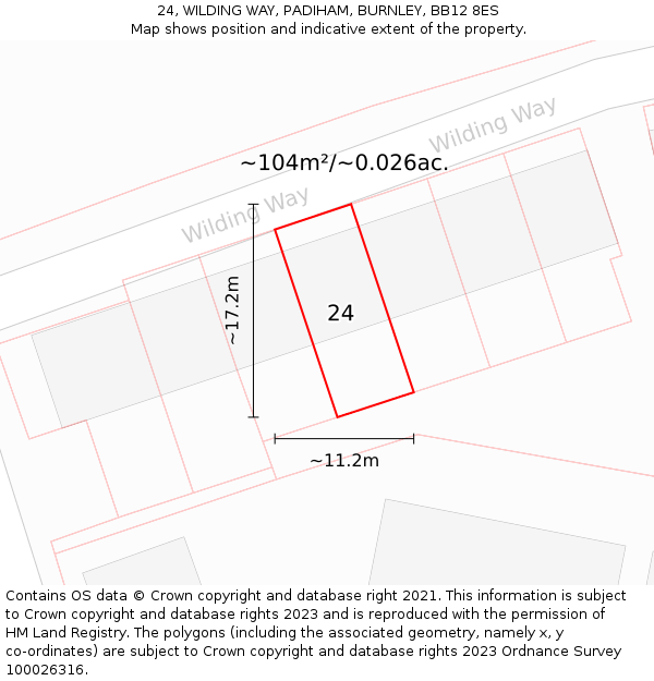 24, WILDING WAY, PADIHAM, BURNLEY, BB12 8ES: Plot and title map