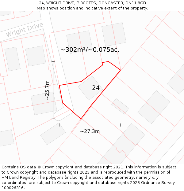24, WRIGHT DRIVE, BIRCOTES, DONCASTER, DN11 8GB: Plot and title map