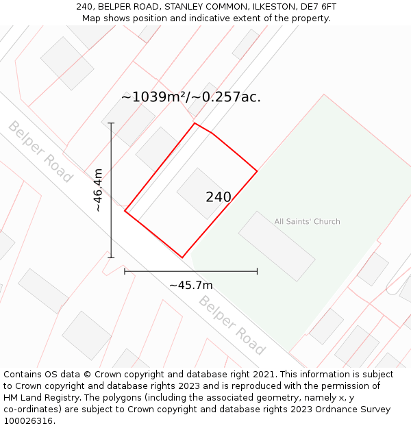 240, BELPER ROAD, STANLEY COMMON, ILKESTON, DE7 6FT: Plot and title map