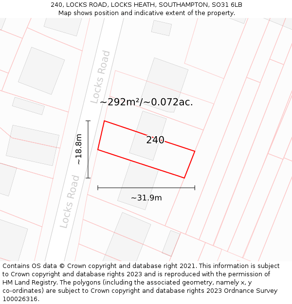 240, LOCKS ROAD, LOCKS HEATH, SOUTHAMPTON, SO31 6LB: Plot and title map