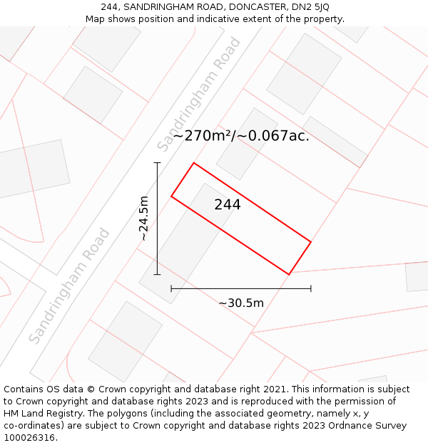 244, SANDRINGHAM ROAD, DONCASTER, DN2 5JQ: Plot and title map
