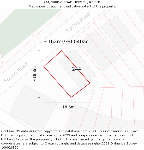 244, SPRING ROAD, IPSWICH, IP4 5NN: Plot and title map