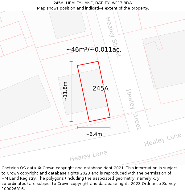 245A, HEALEY LANE, BATLEY, WF17 8DA: Plot and title map