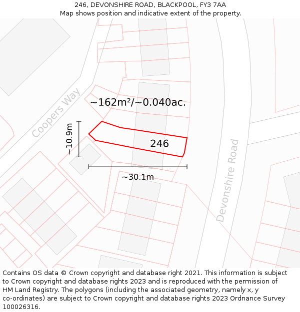 246, DEVONSHIRE ROAD, BLACKPOOL, FY3 7AA: Plot and title map
