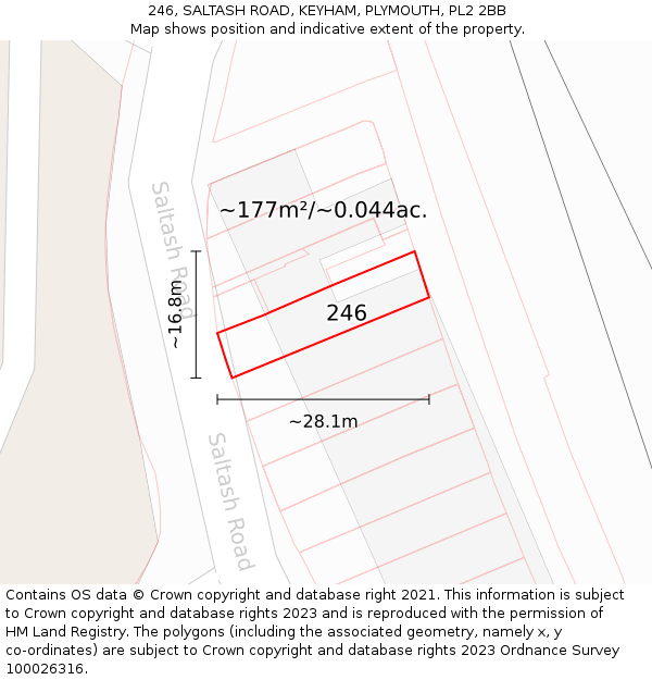 246, SALTASH ROAD, KEYHAM, PLYMOUTH, PL2 2BB: Plot and title map