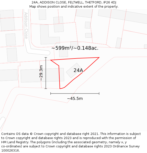 24A, ADDISON CLOSE, FELTWELL, THETFORD, IP26 4DJ: Plot and title map