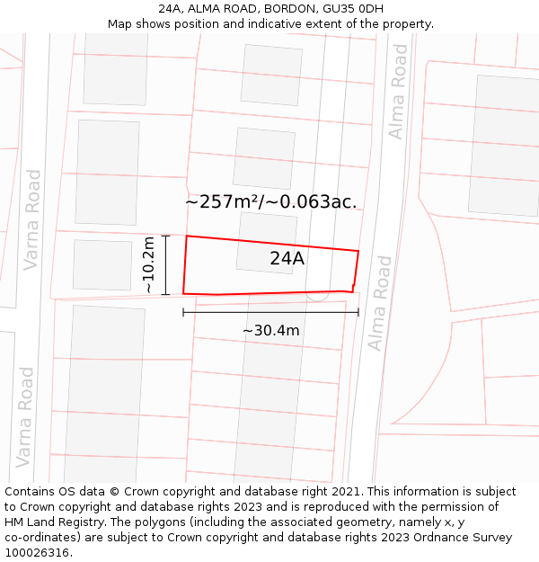 24A, ALMA ROAD, BORDON, GU35 0DH: Plot and title map