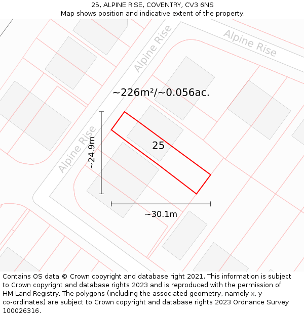 25, ALPINE RISE, COVENTRY, CV3 6NS: Plot and title map