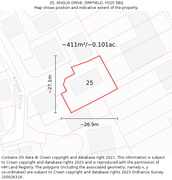 25, ANGUS DRIVE, DRIFFIELD, YO25 5BQ: Plot and title map