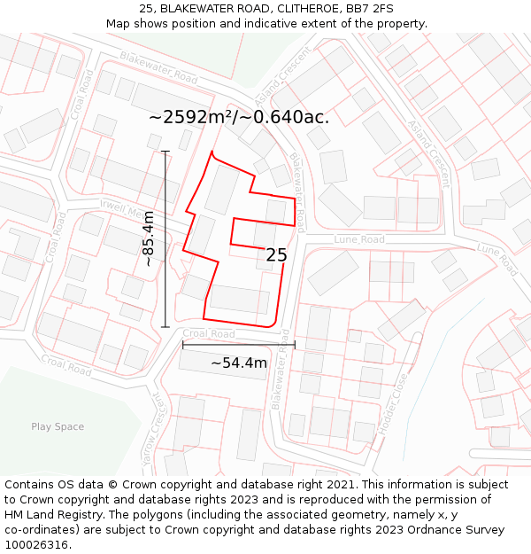 25, BLAKEWATER ROAD, CLITHEROE, BB7 2FS: Plot and title map