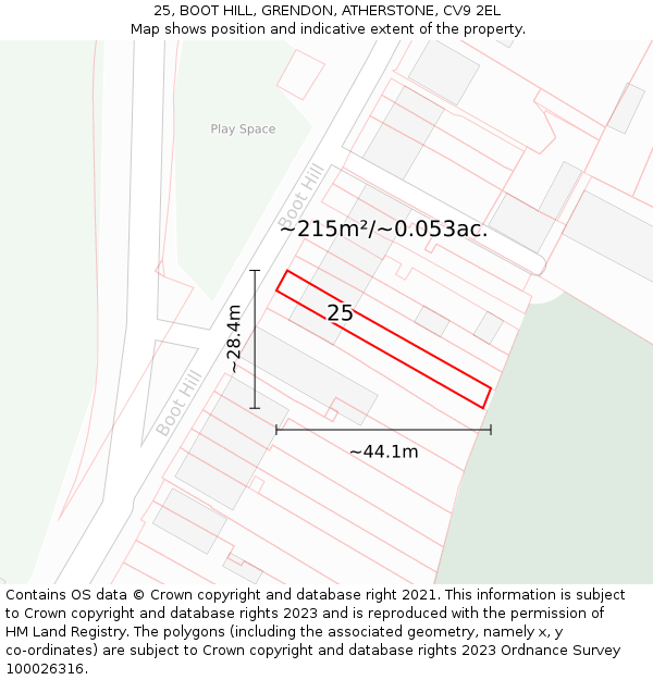 25, BOOT HILL, GRENDON, ATHERSTONE, CV9 2EL: Plot and title map