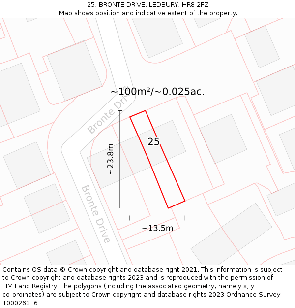 25, BRONTE DRIVE, LEDBURY, HR8 2FZ: Plot and title map