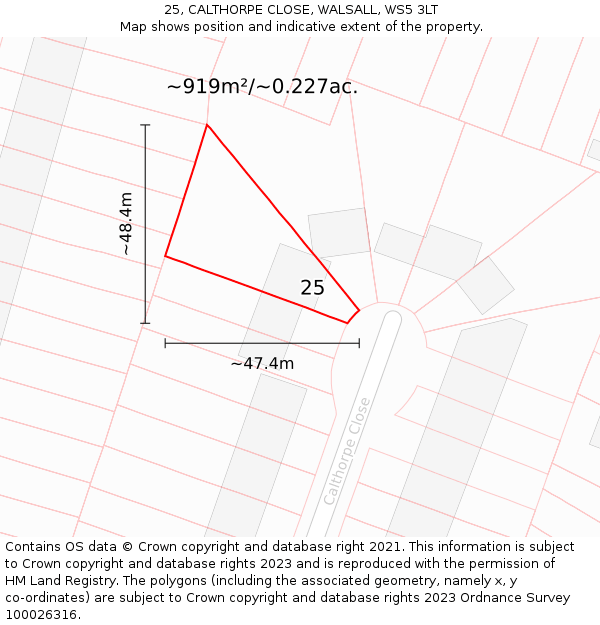 25, CALTHORPE CLOSE, WALSALL, WS5 3LT: Plot and title map