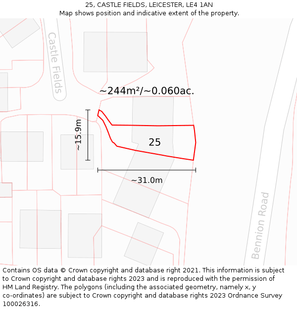 25, CASTLE FIELDS, LEICESTER, LE4 1AN: Plot and title map