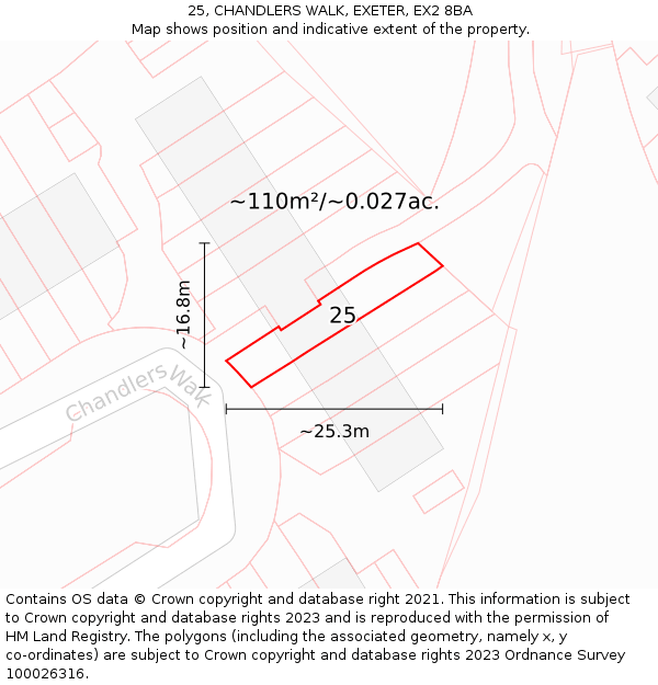 25, CHANDLERS WALK, EXETER, EX2 8BA: Plot and title map