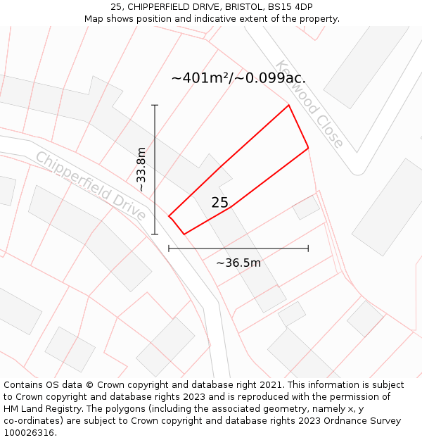 25, CHIPPERFIELD DRIVE, BRISTOL, BS15 4DP: Plot and title map
