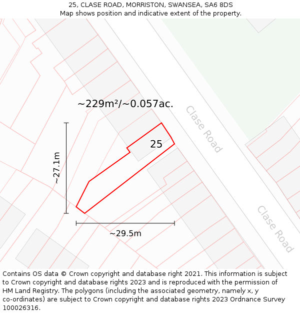 25, CLASE ROAD, MORRISTON, SWANSEA, SA6 8DS: Plot and title map