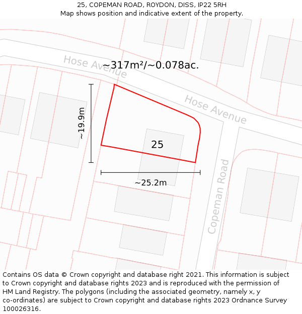 25, COPEMAN ROAD, ROYDON, DISS, IP22 5RH: Plot and title map