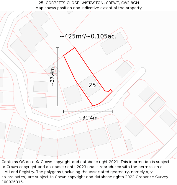 25, CORBETTS CLOSE, WISTASTON, CREWE, CW2 8GN: Plot and title map