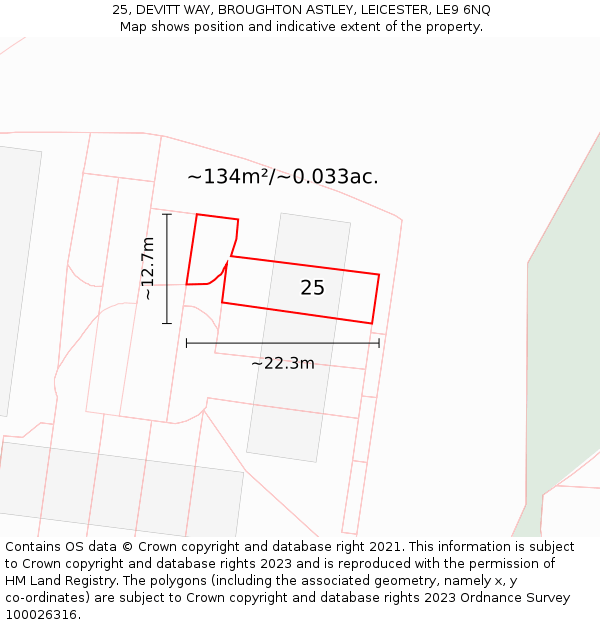 25, DEVITT WAY, BROUGHTON ASTLEY, LEICESTER, LE9 6NQ: Plot and title map