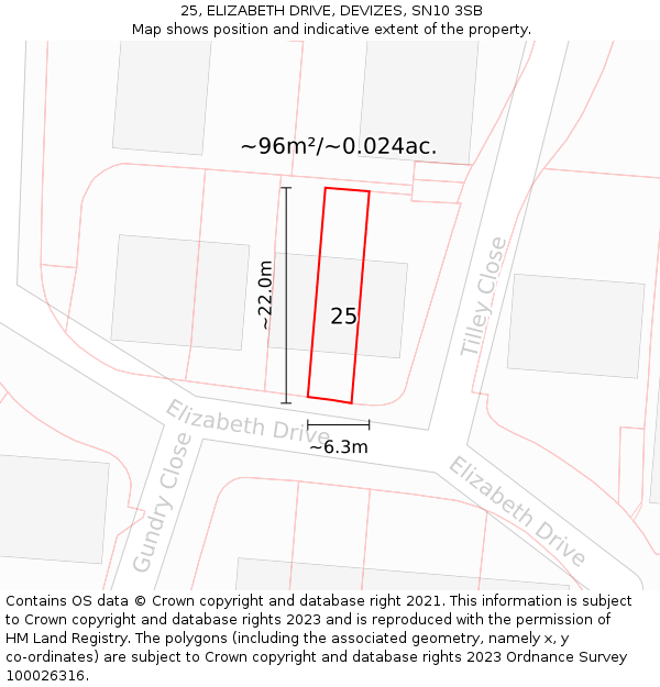 25, ELIZABETH DRIVE, DEVIZES, SN10 3SB: Plot and title map