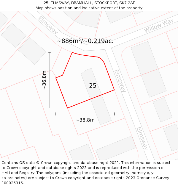 25, ELMSWAY, BRAMHALL, STOCKPORT, SK7 2AE: Plot and title map