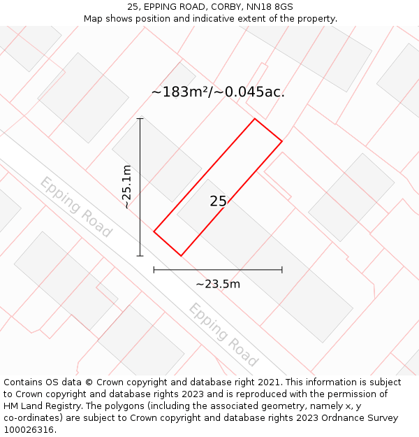 25, EPPING ROAD, CORBY, NN18 8GS: Plot and title map