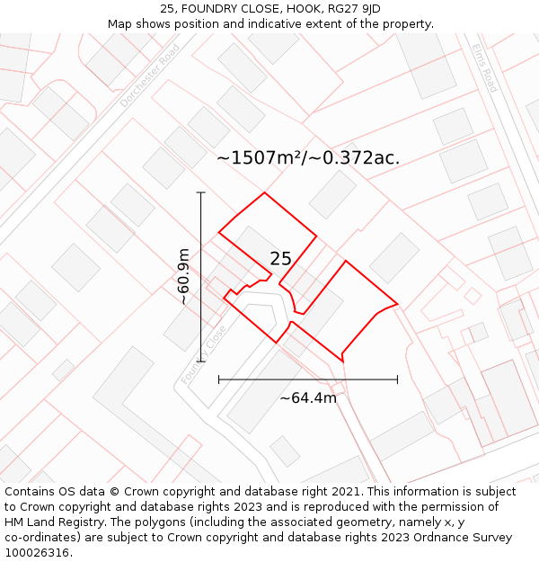 25, FOUNDRY CLOSE, HOOK, RG27 9JD: Plot and title map